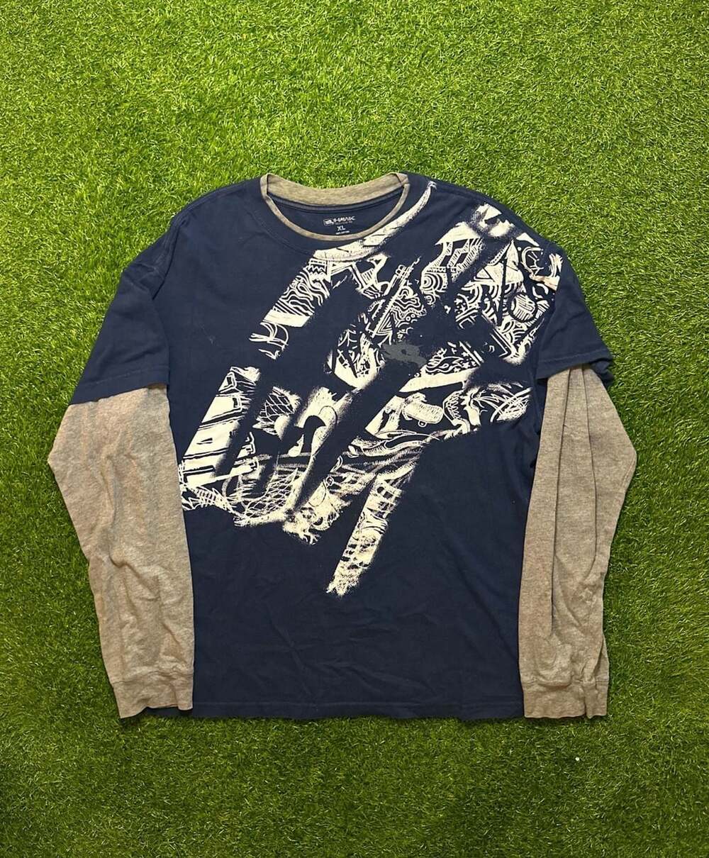 Y2K 2000s Tony Hawk Long Sleeve Layered Graphic T Shirt XL Blue Gray